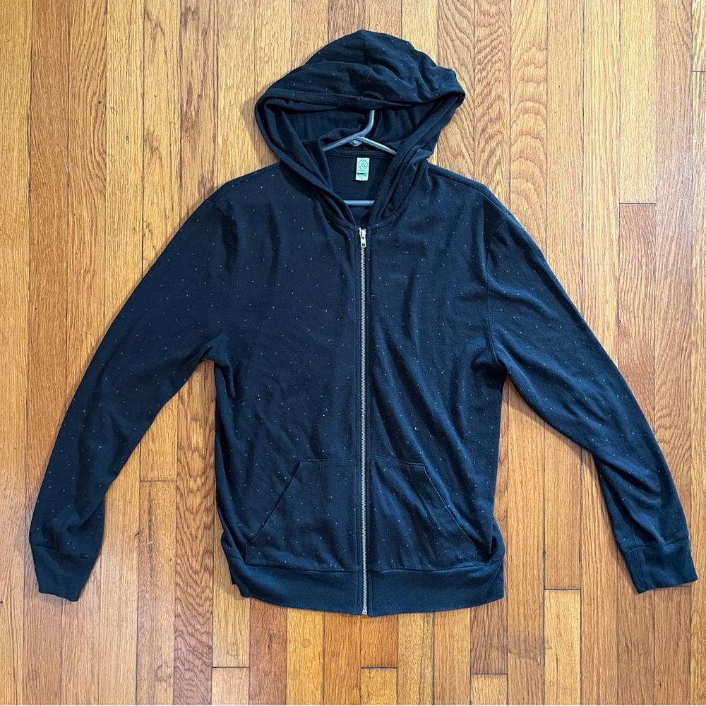 Men’s M Alternative Earth t-shirt weight hoodie - black w/ white cross pattern